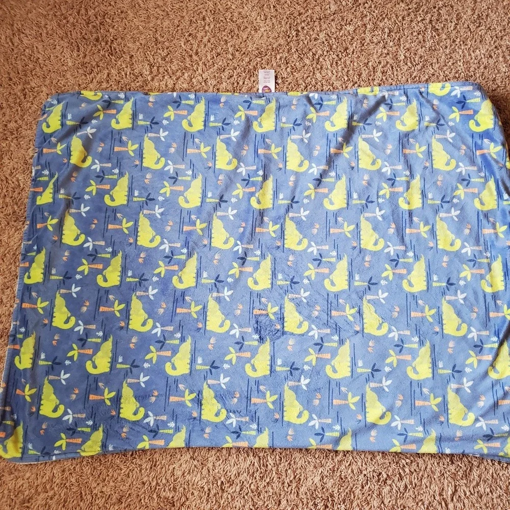 Parent's Choice Dinosaurs Baby Blanket Blue Green Orange Palm Trees Footprints